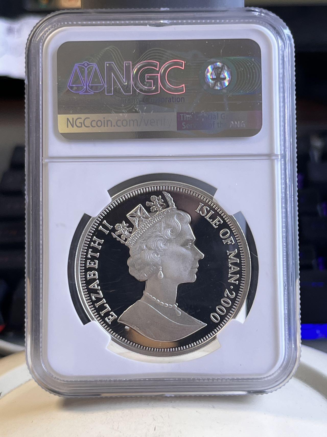第166期拍卖【长期征集拍品】 英属马恩岛2000年千禧年系列时钟镀铜银币NGC-PF70无盒无证书，925银，28.28克