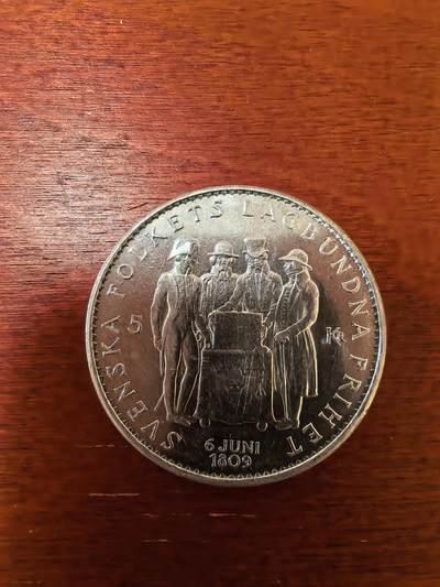 长老汇蛇年精选第二十三场拍卖 1959瑞典古斯塔夫六世宪法150周年5克朗银币
