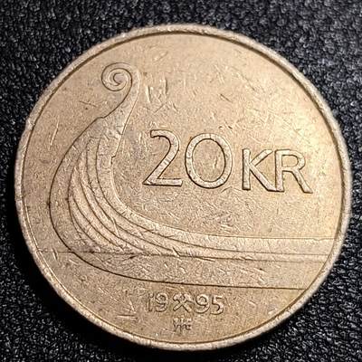泉币菌-第55场-各国散币场 - 少见 极美 挪威20克朗硬币 高币值