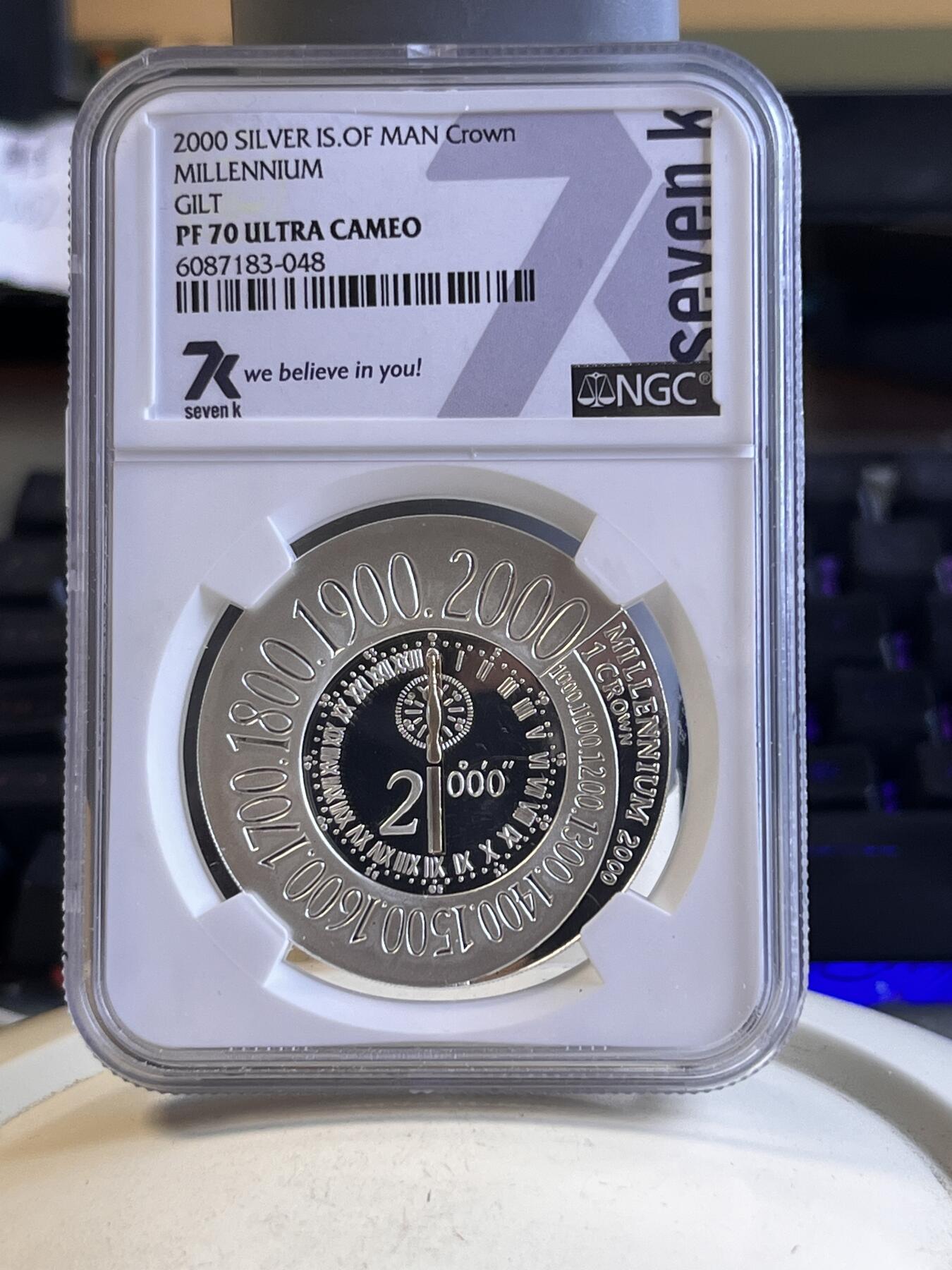 第166期拍卖【长期征集拍品】 英属马恩岛2000年千禧年系列时钟镀铜银币NGC-PF70无盒无证书，925银，28.28克