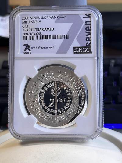 第166期拍卖【长期征集拍品】 - 英属马恩岛2000年千禧年系列时钟镀铜银币NGC-PF70无盒无证书，925银，28.28克
