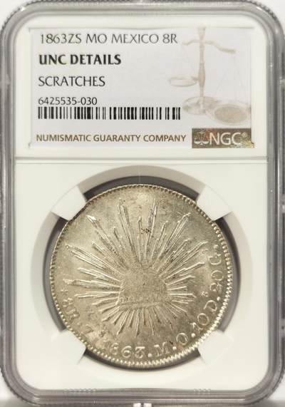 博洋堂世界钱币拍卖第131期（全场包邮） - NGC UNC 墨西哥1863年ZS MO在华流通花边鹰洋8R