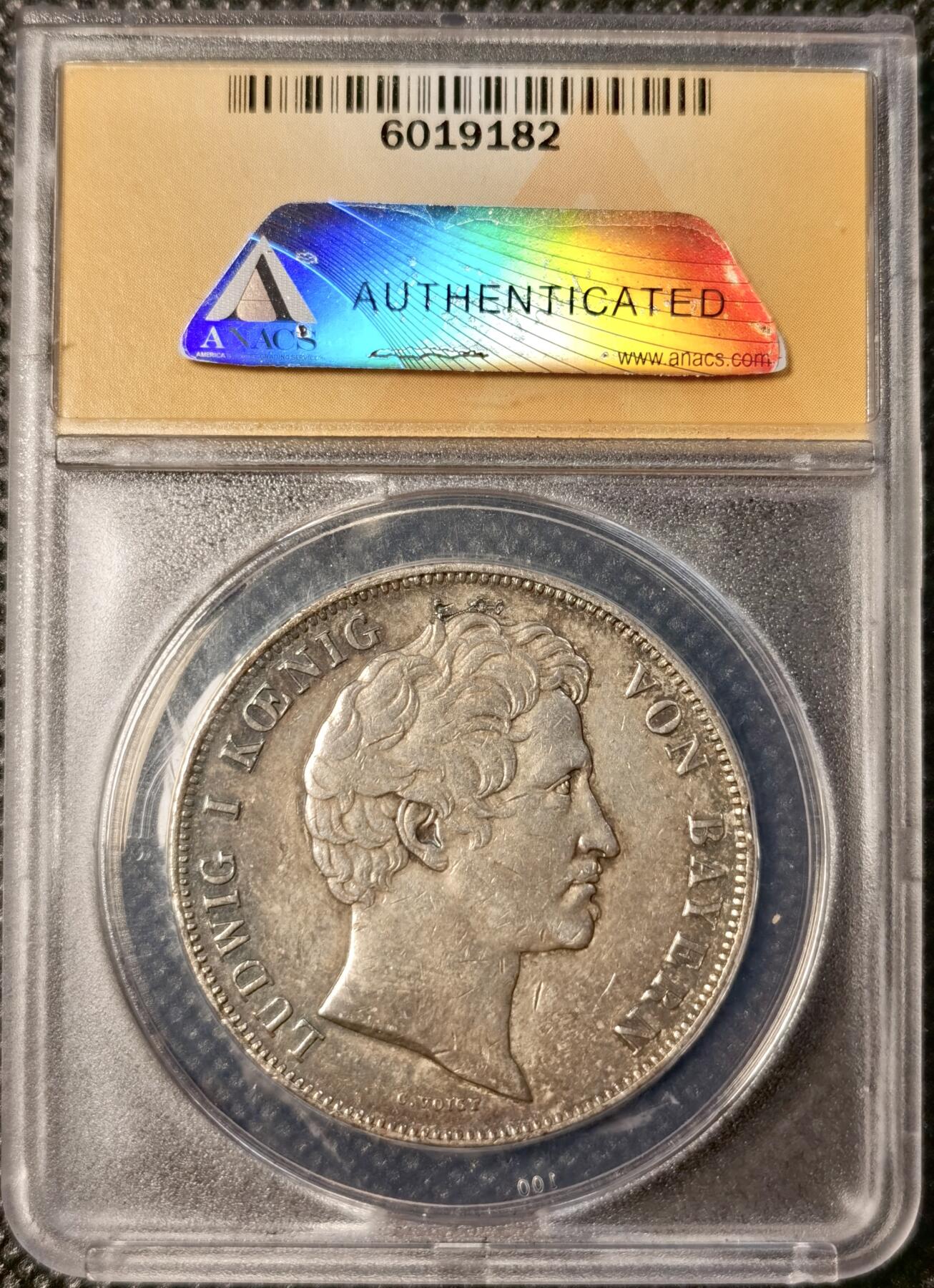  甄臻铺-世界币章拍卖（第25期），送拍享返佣金等优惠多多 ANACS-AU50 1842年巴伐利亚马克西米利安王储大婚纪念2泰勒，墨绿色炫彩透出幽静的感觉，老黄盒子