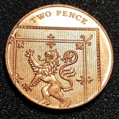 泉币菌-第55场-各国散币场 - 铜光美品 英国2便士盾牌狮子纪念币  26MM