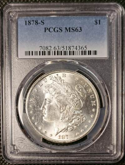  甄臻铺-世界币章拍卖（第25期），送拍享返佣金等优惠多多 - PCGS-MS63 美国1878年S版摩根，少见首发年份，D版PL质感