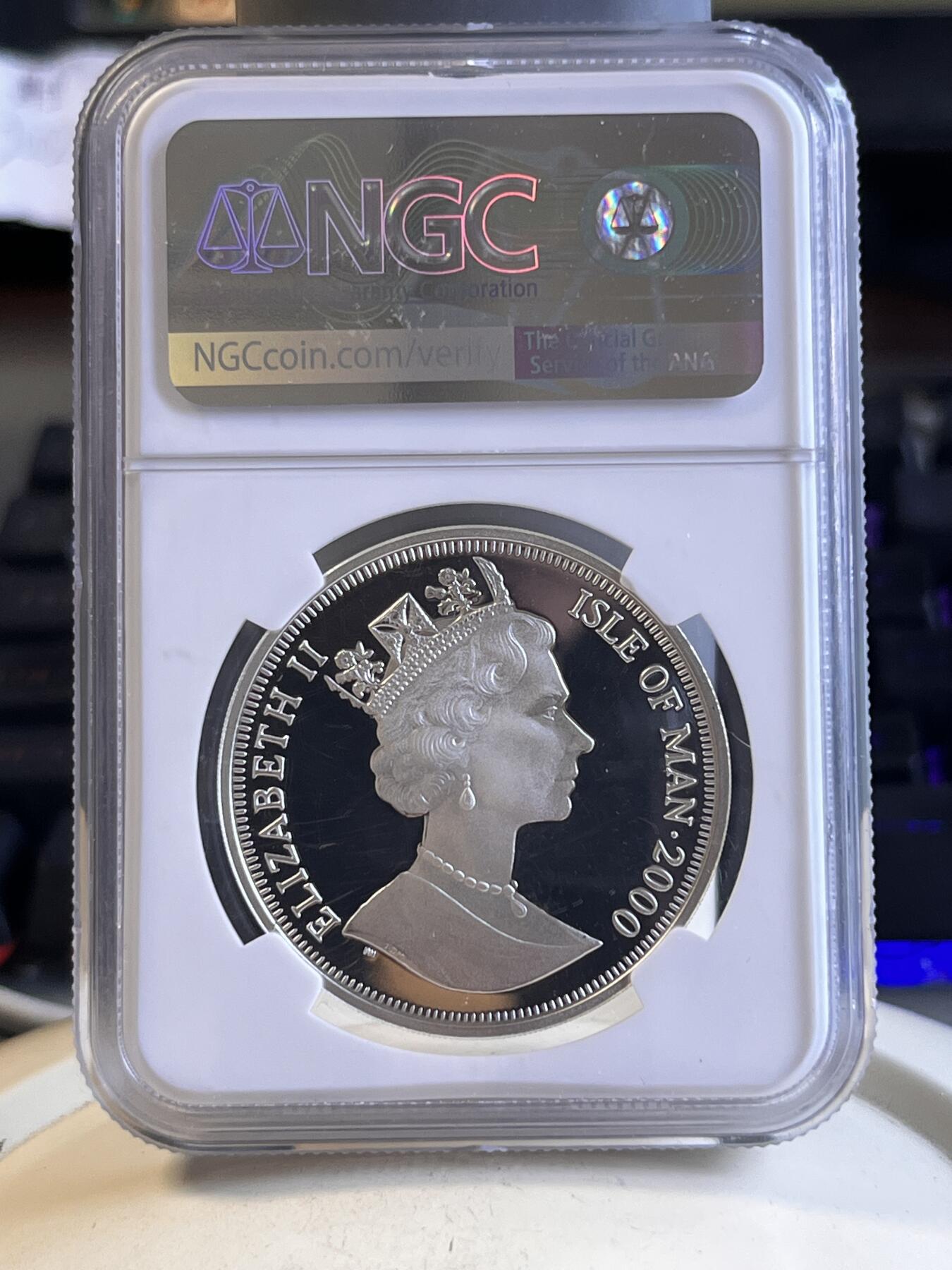 第166期拍卖【长期征集拍品】 英属马恩岛2000年千禧年系列时钟镀铜银币NGC-PF70无盒无证书，925银，28.28克
