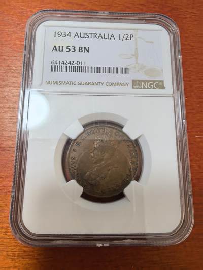 长老汇蛇年精选第二十三场拍卖 1934 澳大利亚乔治五世1/2便士铜币，NGC AU53BN