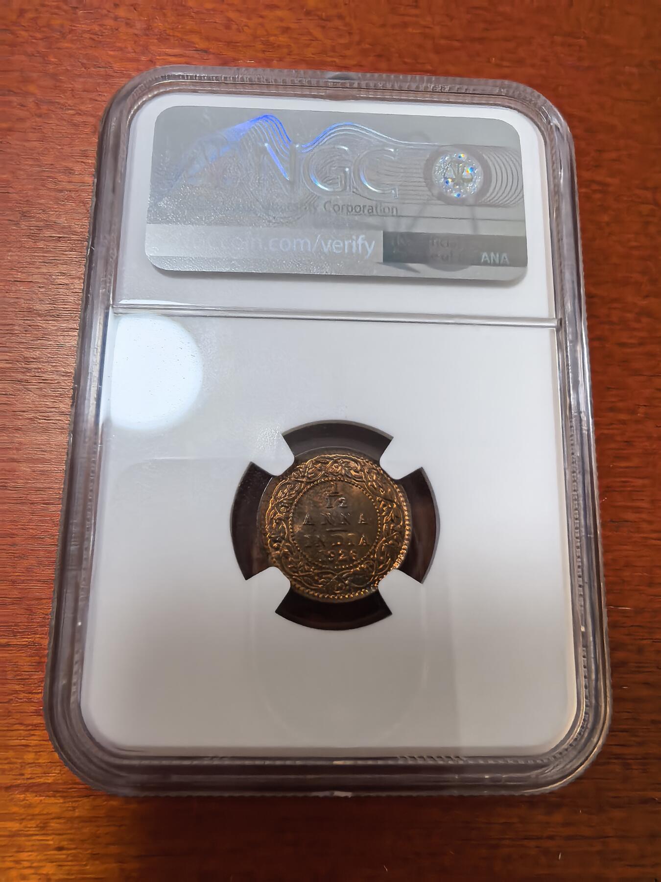 长老汇蛇年精选第二十三场拍卖 1926(B) 英属印度乔治五世1/12安娜铜币，NGC MS65RB