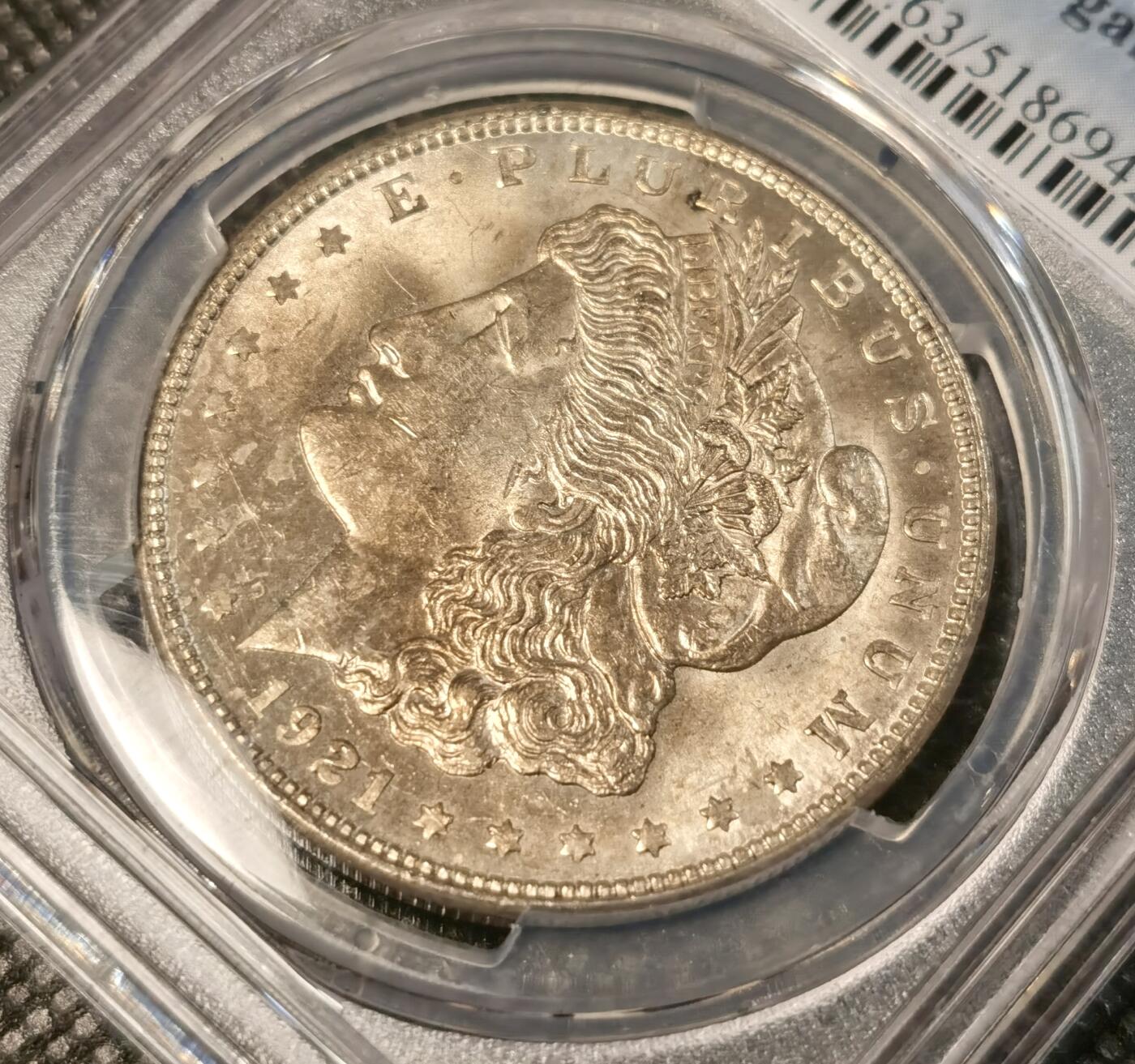  甄臻铺-世界币章拍卖（第25期），送拍享返佣金等优惠多多 PCGS-MS63 美国1921年摩根，双面酱油彩包浆