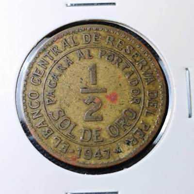 KK钱币收藏小铺 第308期 2月预留时间 周末发货 - 1947 秘鲁1/2索尔 铜币 早年份