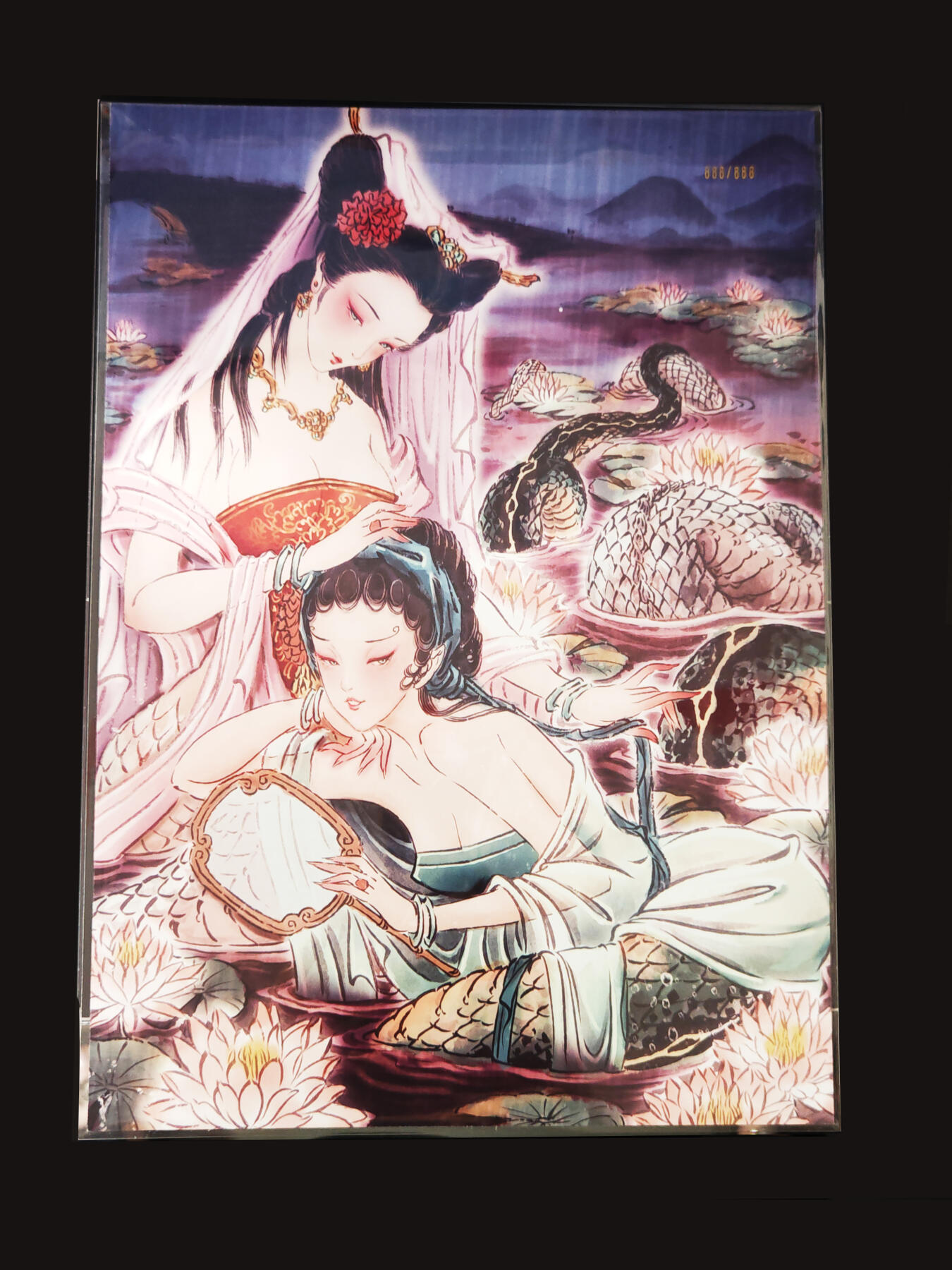 琦卡当当铺  第06期★★忍痛割爱，为红颜★★(分享有奖) 持续收拍品中~更多福利欢迎加群了解 焱卡文化/燎原水浒-解语花 -雕仙- 白蛇青蛇 -A4-粗闪+普卡-888/888编号-1张