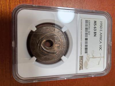 长老汇蛇年精选第二十三场拍卖 1950 英属东非洲乔治六世10分铜币，NGC MS63BN，唯一冠军分