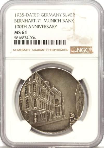 博洋堂世界钱币拍卖第131期（全场包邮） - NGC MS61 德国慕尼黑银行1935年百年纪念大银章！慕尼黑银行深度绑定元首在战争贷款运作及处理犹太资产、低价收购犹太资本的一系列纳粹政策，自始至终为德国的狂奔尽心尽力！