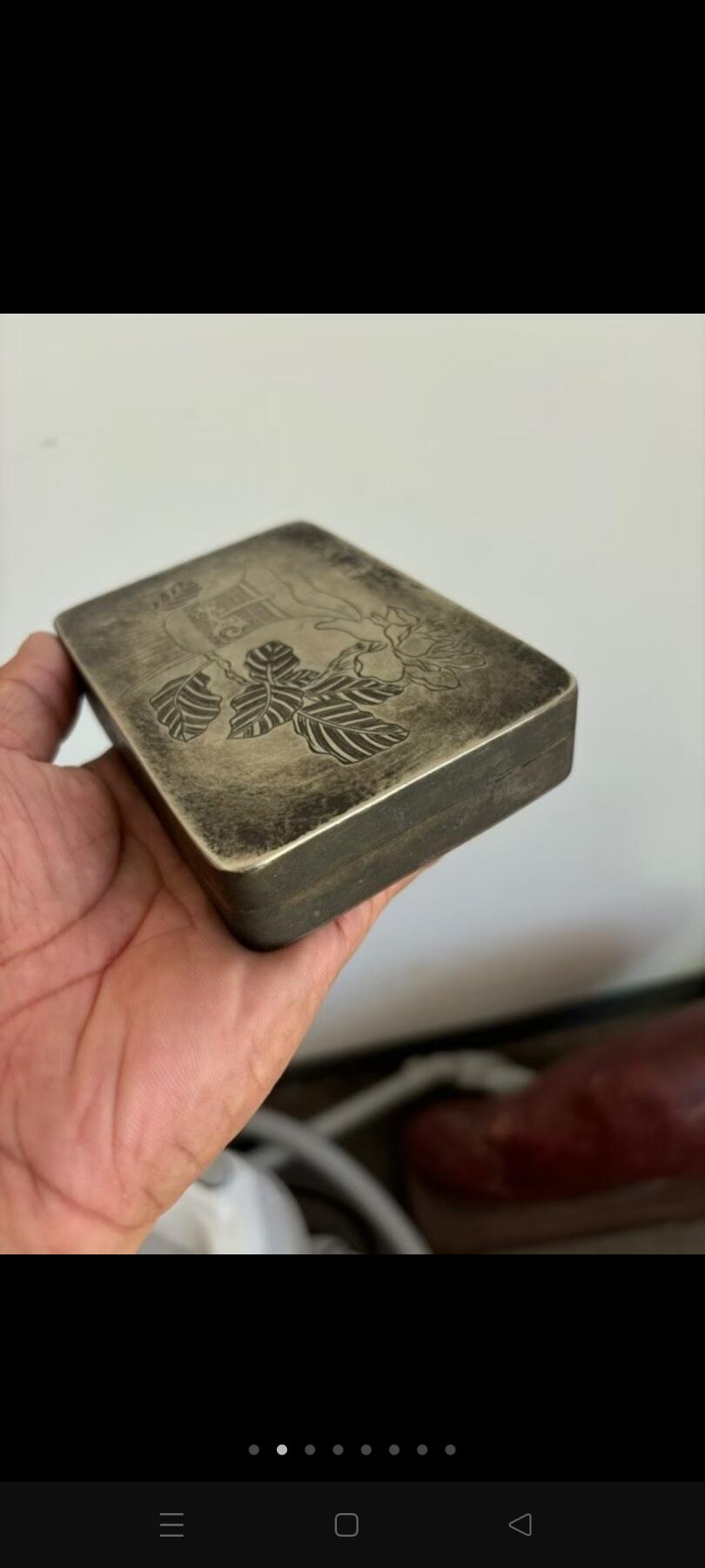 白铜刻花卉名家刻款墨盒