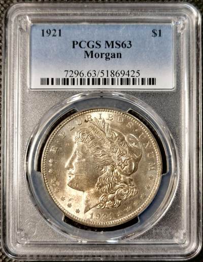  甄臻铺-世界币章拍卖（第25期），送拍享返佣金等优惠多多 - PCGS-MS63 美国1921年摩根，双面酱油彩包浆