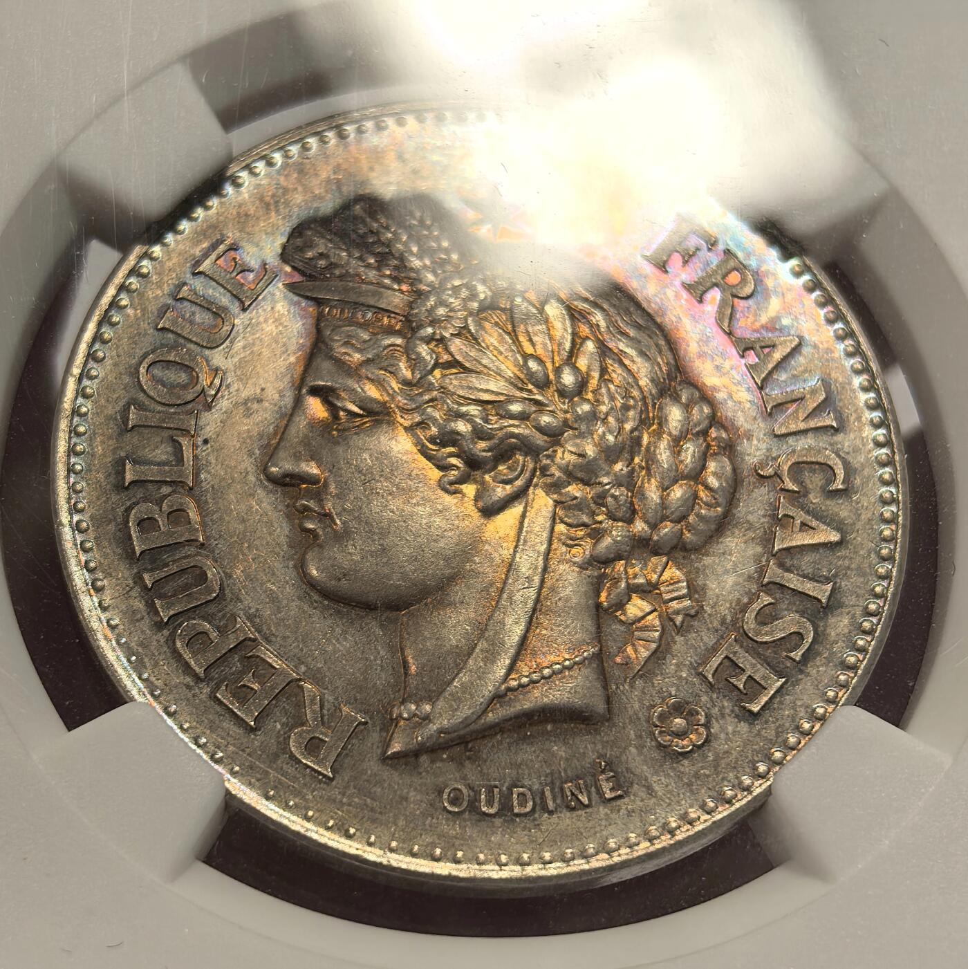 博洋堂世界钱币拍卖第131期（全场包邮） NGC MS63 法国1880-1890年公共服务37mm大银章！超高浮雕和精致刻画，后期是做不到这种品质的！