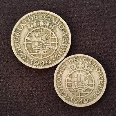【全场包邮】纯粹捡漏拍443场 - 葡属佛得角1949年50分-1埃斯库多2枚一组