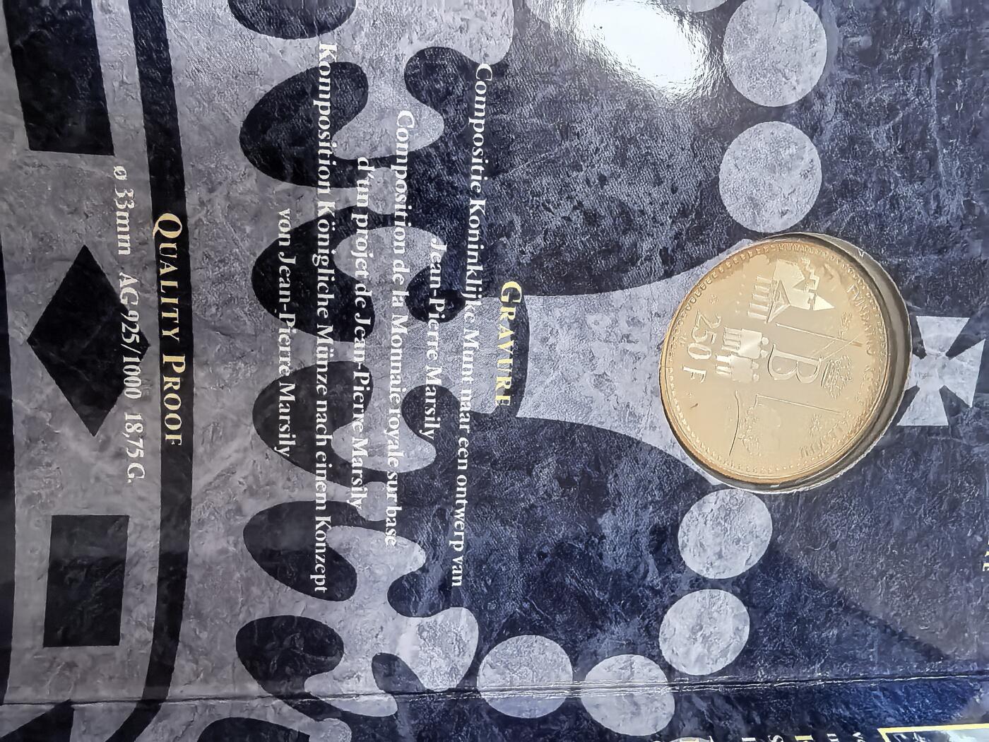 长老汇蛇年精选第二十四场拍卖 1996比利时博杜安250法郎精制银币，卡装