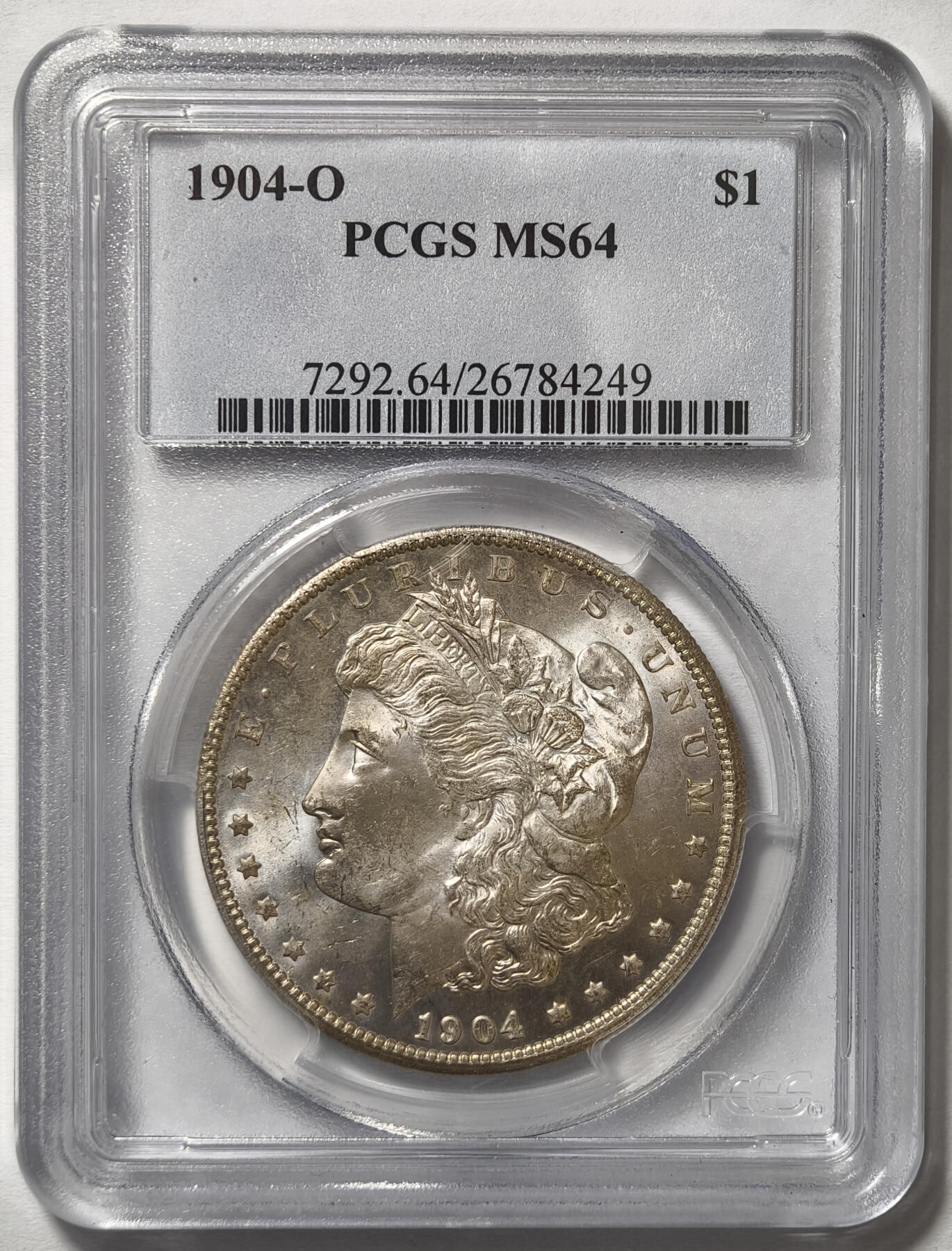 紫瑗钱币——第575期 美国 1904年 O版 摩根 大头妹 1美元 银币 PCGS MS64 老盒 底板有点镜面的感觉