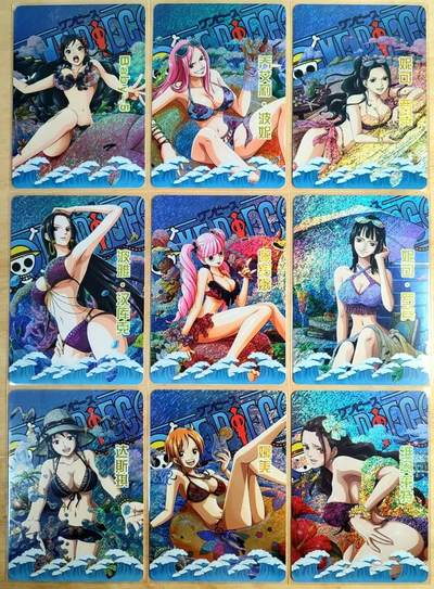 龙虎卡牌第46场 （无佣金，满120包邮，欢迎送拍） - 小圆点彩闪9张 海贼王卡牌 女主合集一套 海边泳衣主题