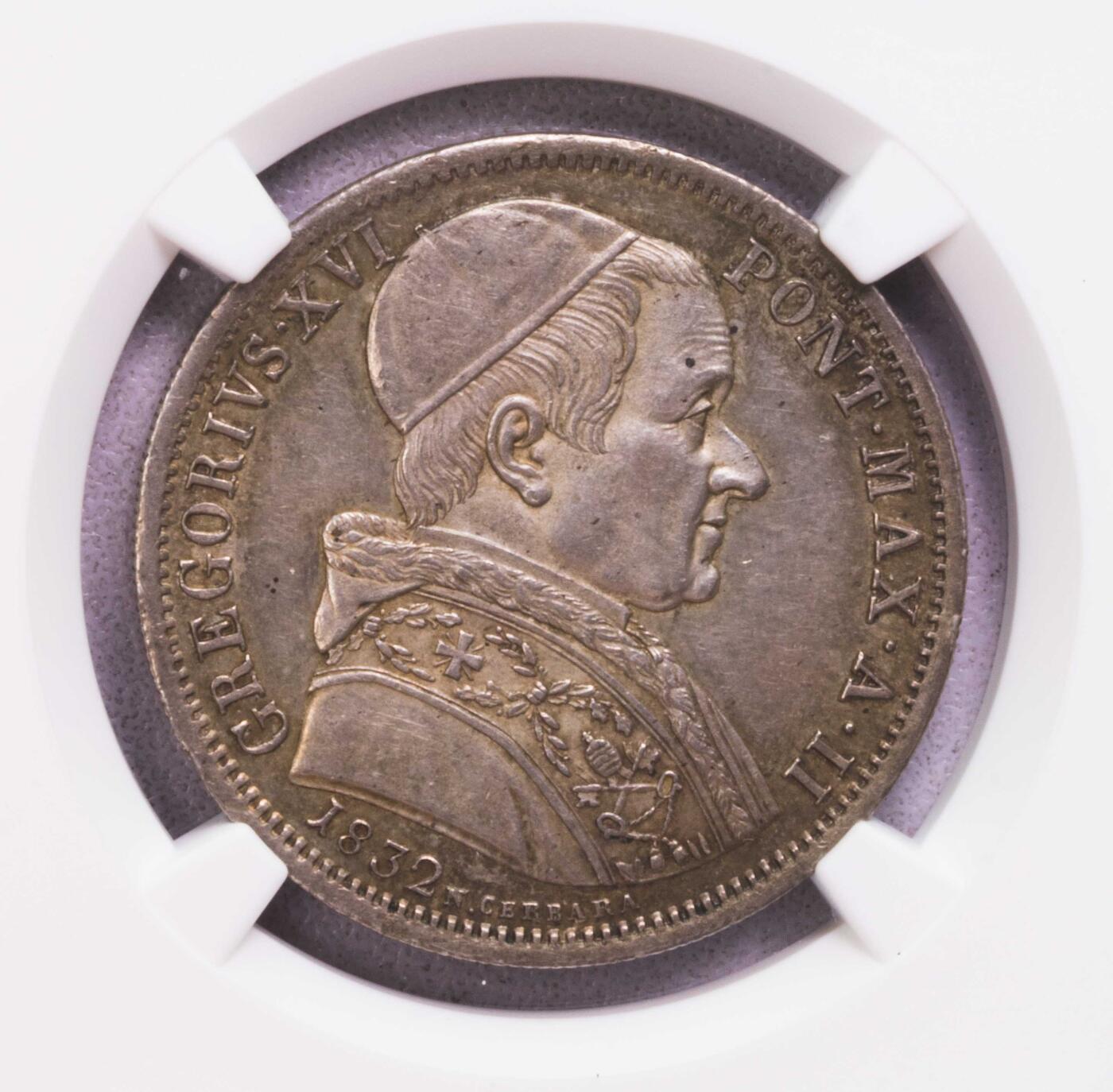 NGC-AU58 1832教皇国格里高利16世50皮阿斯特银币