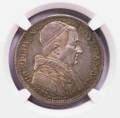 NGC-AU58 1832教皇国格里高利16世50皮阿斯特银币 - NGC-AU58 1832教皇国格里高利16世50皮阿斯特银币