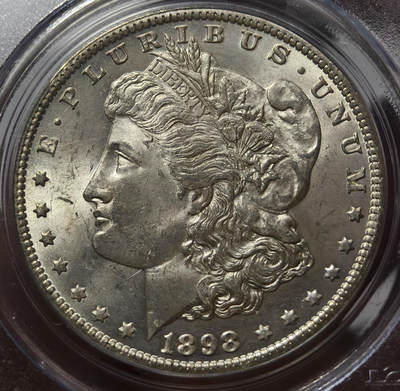 紫瑗钱币——第578期 - 美国 1898年 O版 摩根 大头妹 1美元 银币 PCGS MS64 老盒 霜面转光
