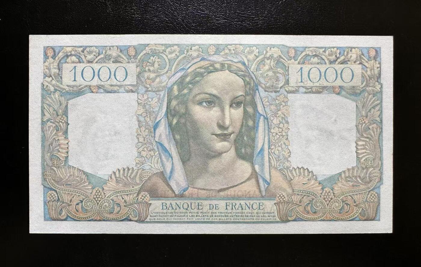 【Blue Auction】世界纸币精拍第697期【精】——18级TOP拍卖/信誉/品质/专业/高效💫 法国 1948年1000法郎AU品相