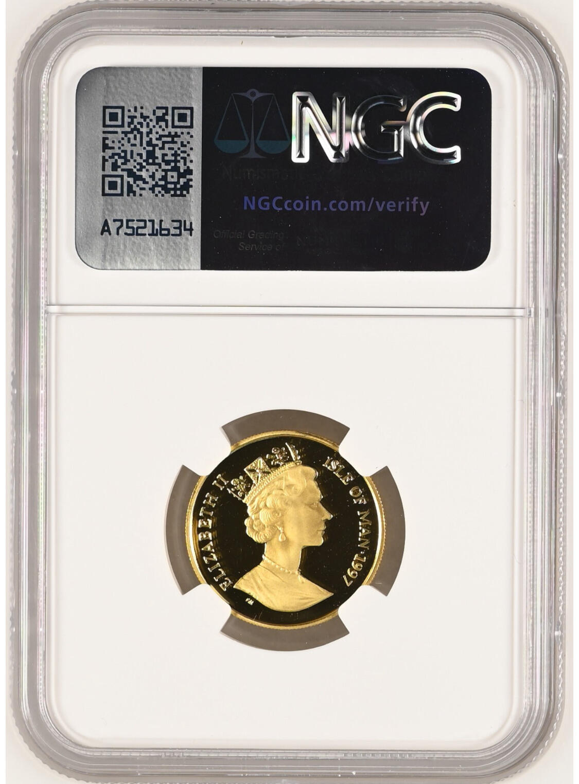 第166期拍卖【长期征集拍品】 马恩岛1997年猫咪精制金币NGC-PF69。含纯金6.22克。编号6747188-025 ，材料价4796元