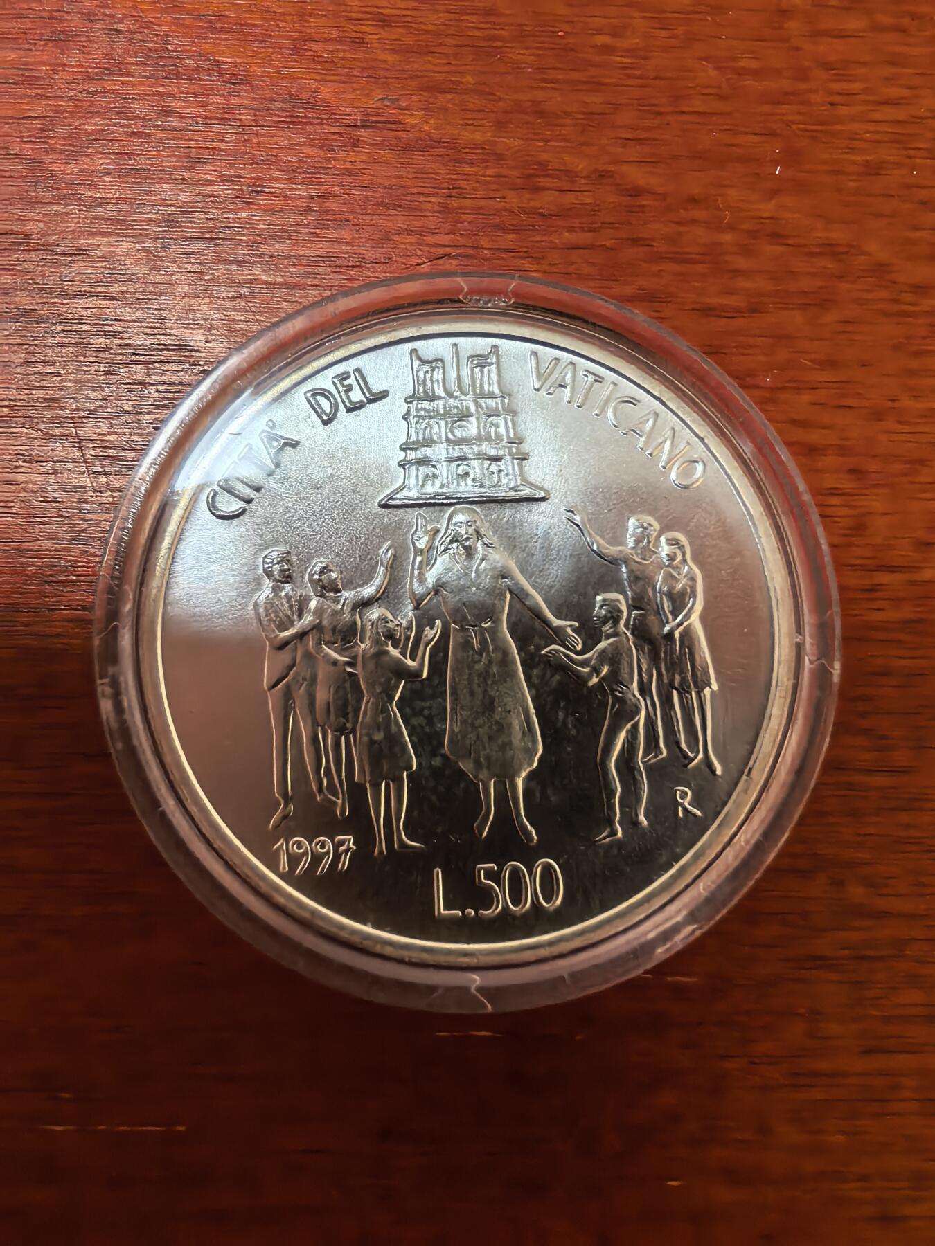 长老汇蛇年精选第二十四场拍卖 1997梵蒂冈教皇保罗二世世界青年大会500里拉银币，盒证全
