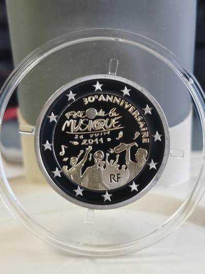 第167期拍卖【长期征集拍品】 - 法国2011年音乐节30周年2欧精制双金属纪念币