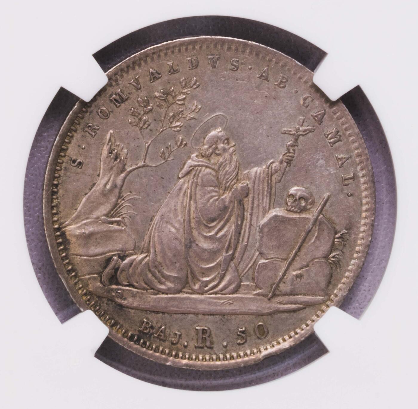 NGC-AU58 1832教皇国格里高利16世50皮阿斯特银币