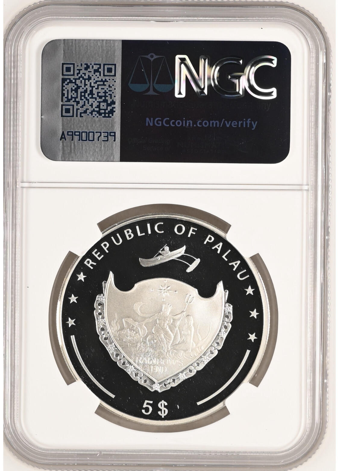 第166期拍卖【长期征集拍品】 帕劳2006年四叶草实物镶嵌纪念银币NGC-PF66，925银，1盎司，编号6747188-040 