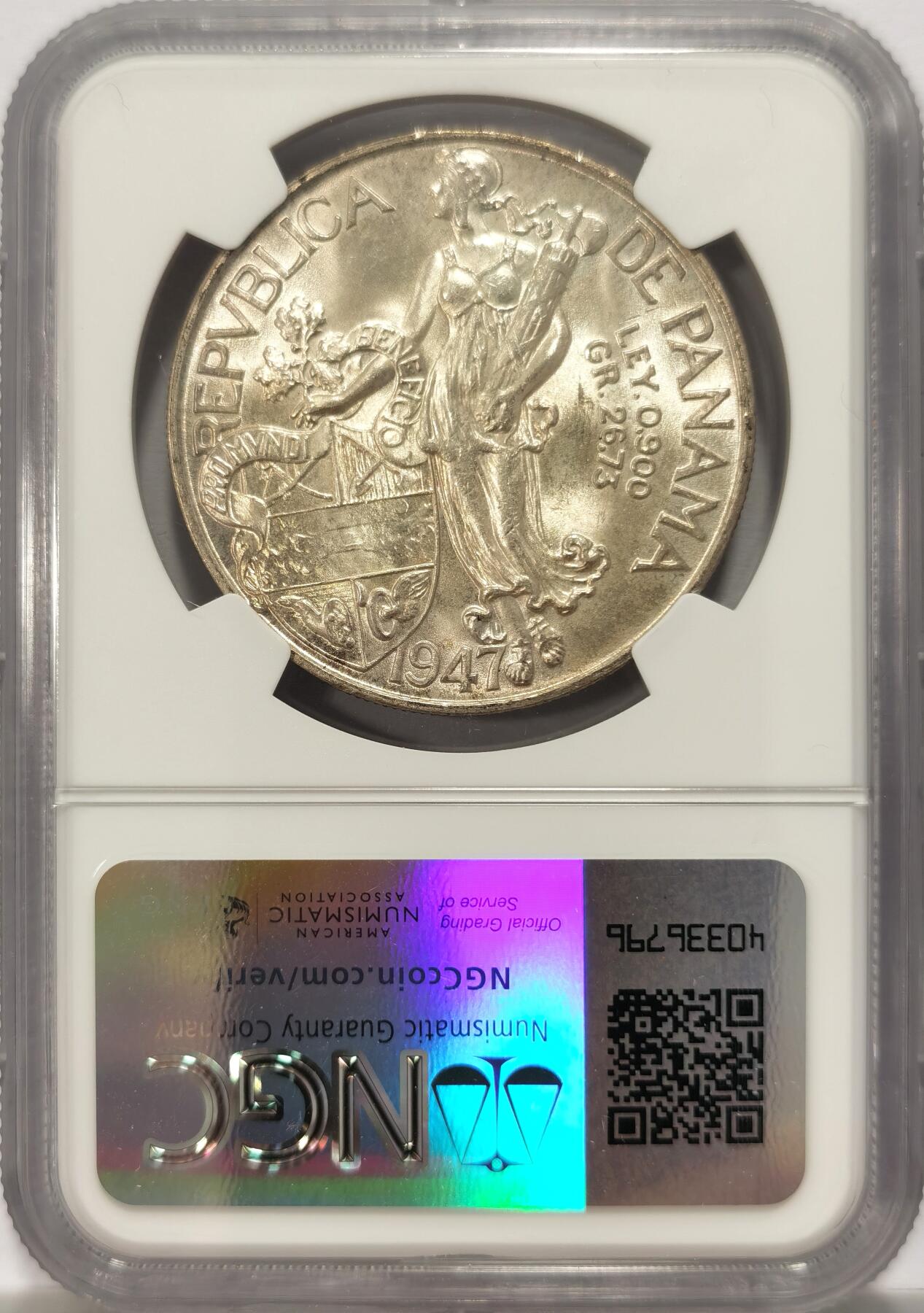 博洋堂世界钱币拍卖第131期（全场包邮） NGC MS63 巴拿马1947波拿巴