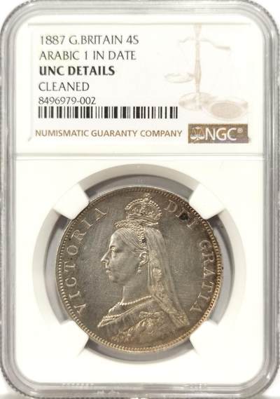 博洋堂世界钱币拍卖第131期（全场包邮） - NGC UNCD 1887年英国双福大银币，深打状态，值得入手