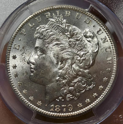 紫瑗钱币——第578期 - 美国 1879年 S版 摩根 大头妹 1美元 银币 PCGS MS64 老盒 霜面质感，打制细腻