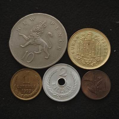 【全场包邮】纯粹捡漏拍443场 - 欧洲各国各年份散币5枚一组-英国+西班牙+匈牙利+苏联+土耳其