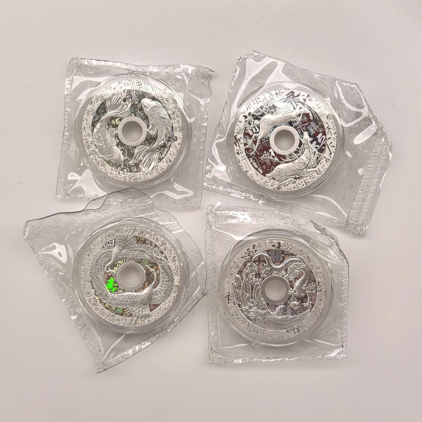 博洋堂世界钱币拍卖第131期（全场包邮） 萨摩亚2022年福禄寿喜系列1元精制纪念银币4枚一套，直径25mm，10克999银，带原盒