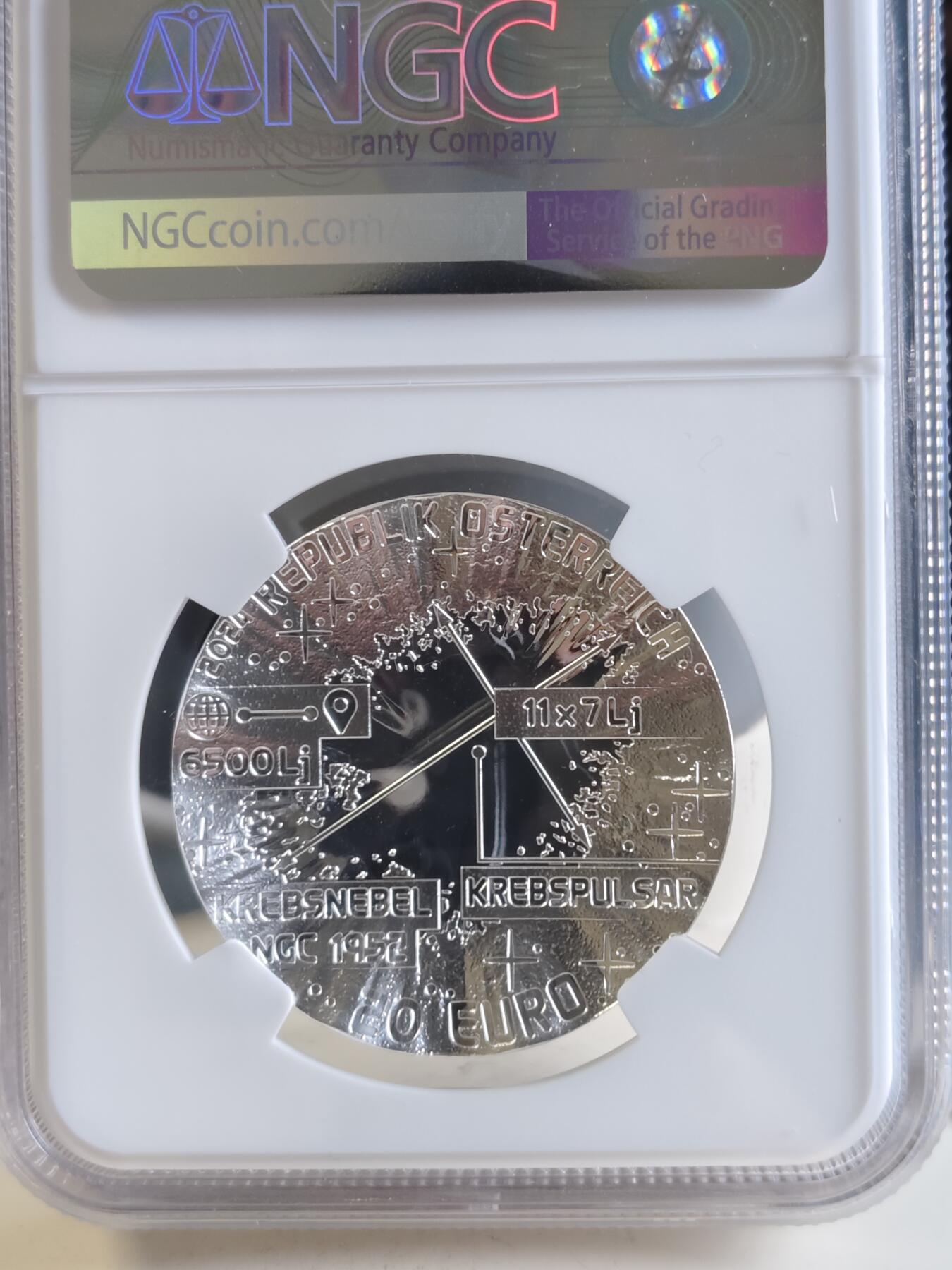 第166期拍卖【长期征集拍品】 奥地利2024年宇宙之美超新星凹凸面银币NGC-PF69首原盒证书，925银，22.42克，发行30000枚