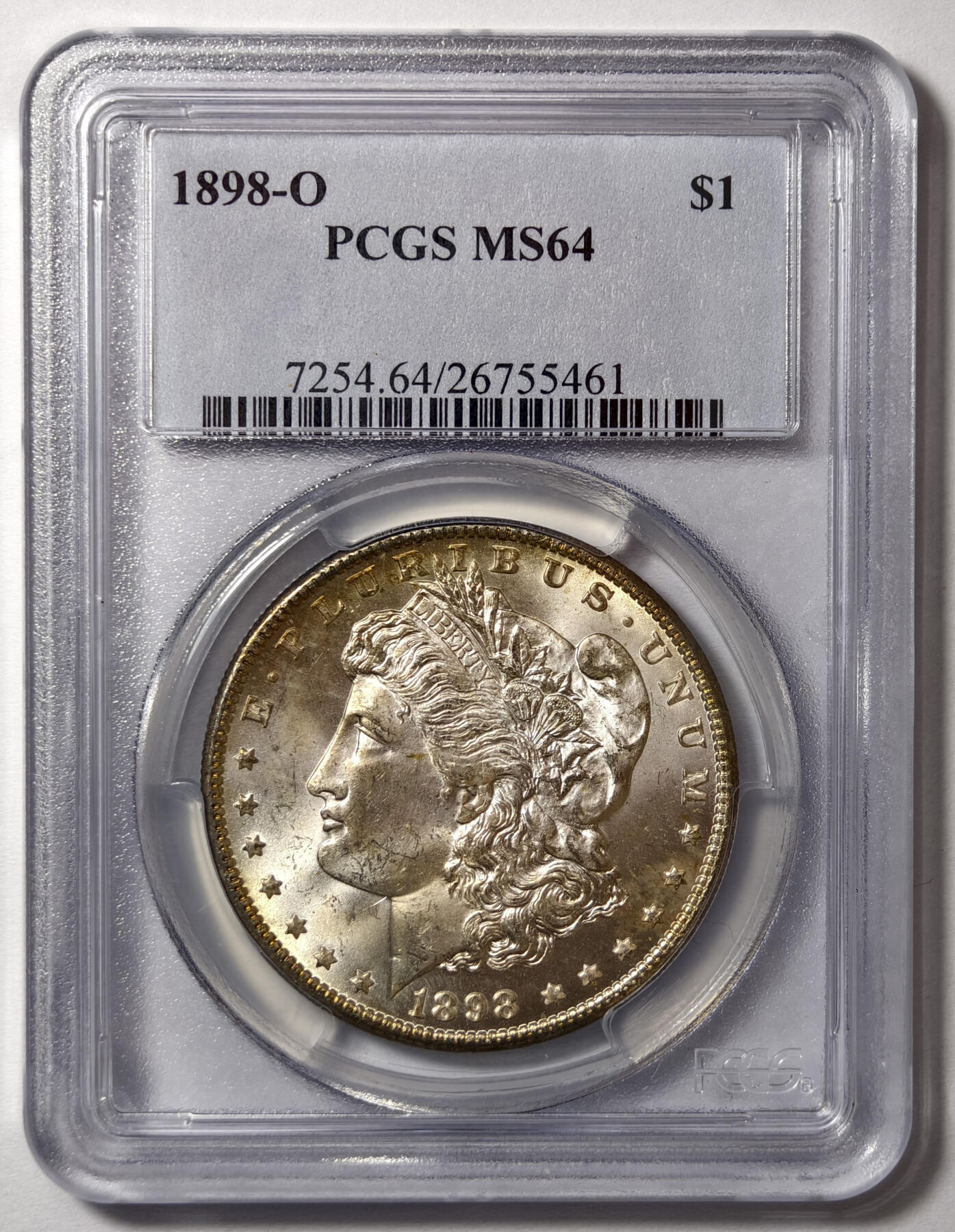紫瑗钱币——第575期 美国 1898年 O版 摩根 大头妹 1美元 银币 PCGS MS64 老盒