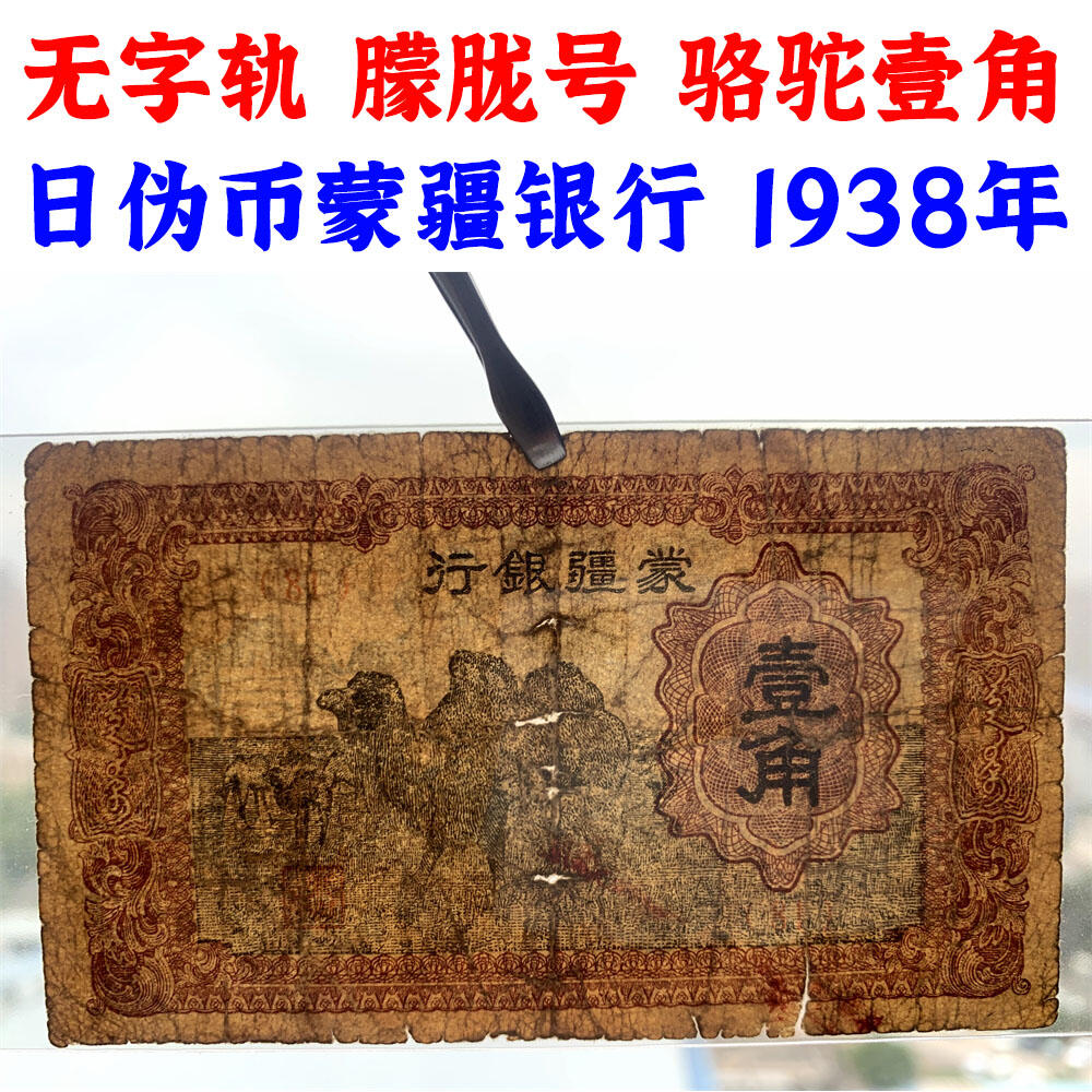 两张价一对 无3457朦胧号 蒙疆银行 1938年 日伪政权货币 伍分 壹角 五分 一角 一毛钱 无签名 绵羊 骆驼 日伪货币 老纸币 老钱币 无冠号