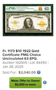 【Blue Auction】世界纸币精拍第697期【精】——18级TOP拍卖/信誉/品质/专业/高效💫  【老壳无47 中西部黄金宝藏特标】美国 1922年10美金 黄金券 大票幅 金黄色的油墨及凹凸感极佳 美国第一任财政部长迈克尔-希雷加斯 升值品种 PMG63EPQ全新原票