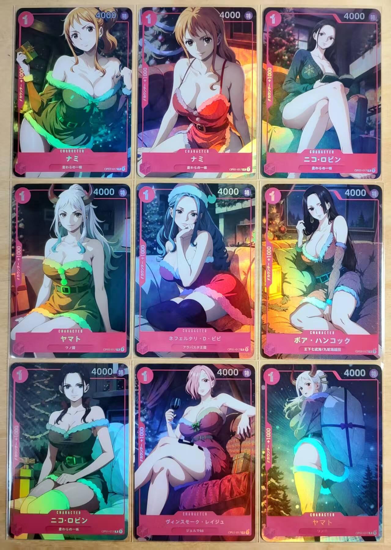 龙虎卡牌第46场 （无佣金，满120包邮，欢迎送拍） 折光彩闪9张 嘎嘎鸭卡牌 海贼王女主合集一套 圣诞特辑