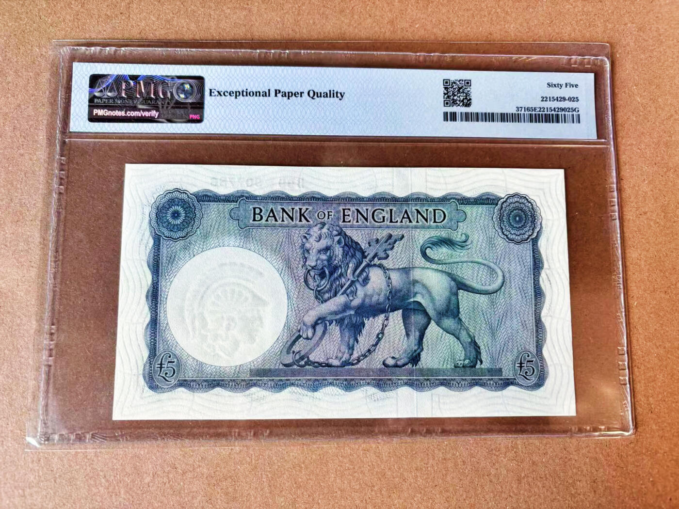 【Blue Auction】世界纸币精拍第697期【精】——18级TOP拍卖/信誉/品质/专业/高效💫 英国 B序列 1957-67年5镑 PMG65EPQ 