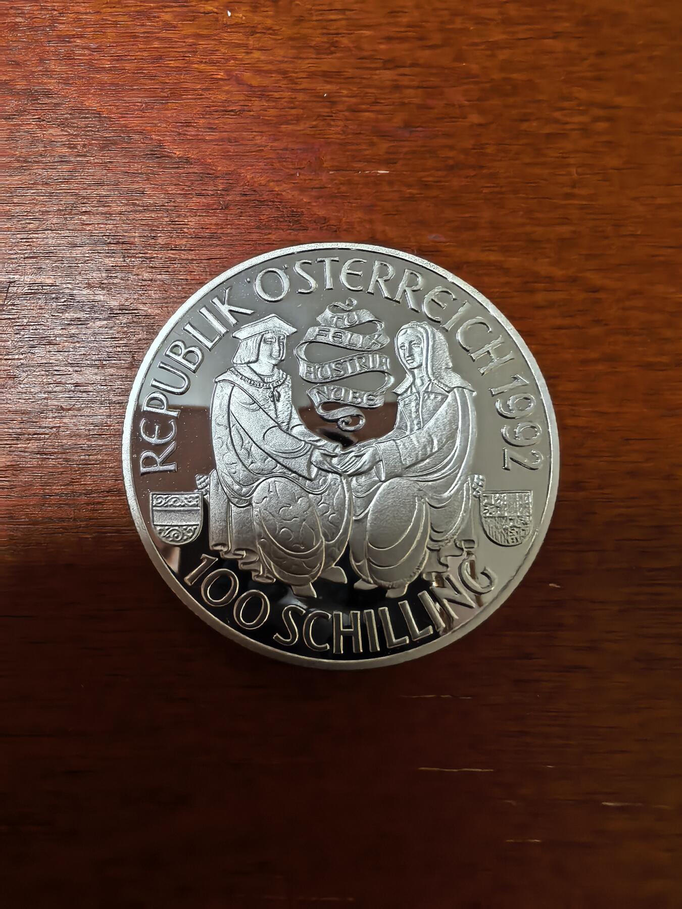 长老汇蛇年精选第二十四场拍卖 1992奥地利马克西米利安一世100先令精制银币，盒证全