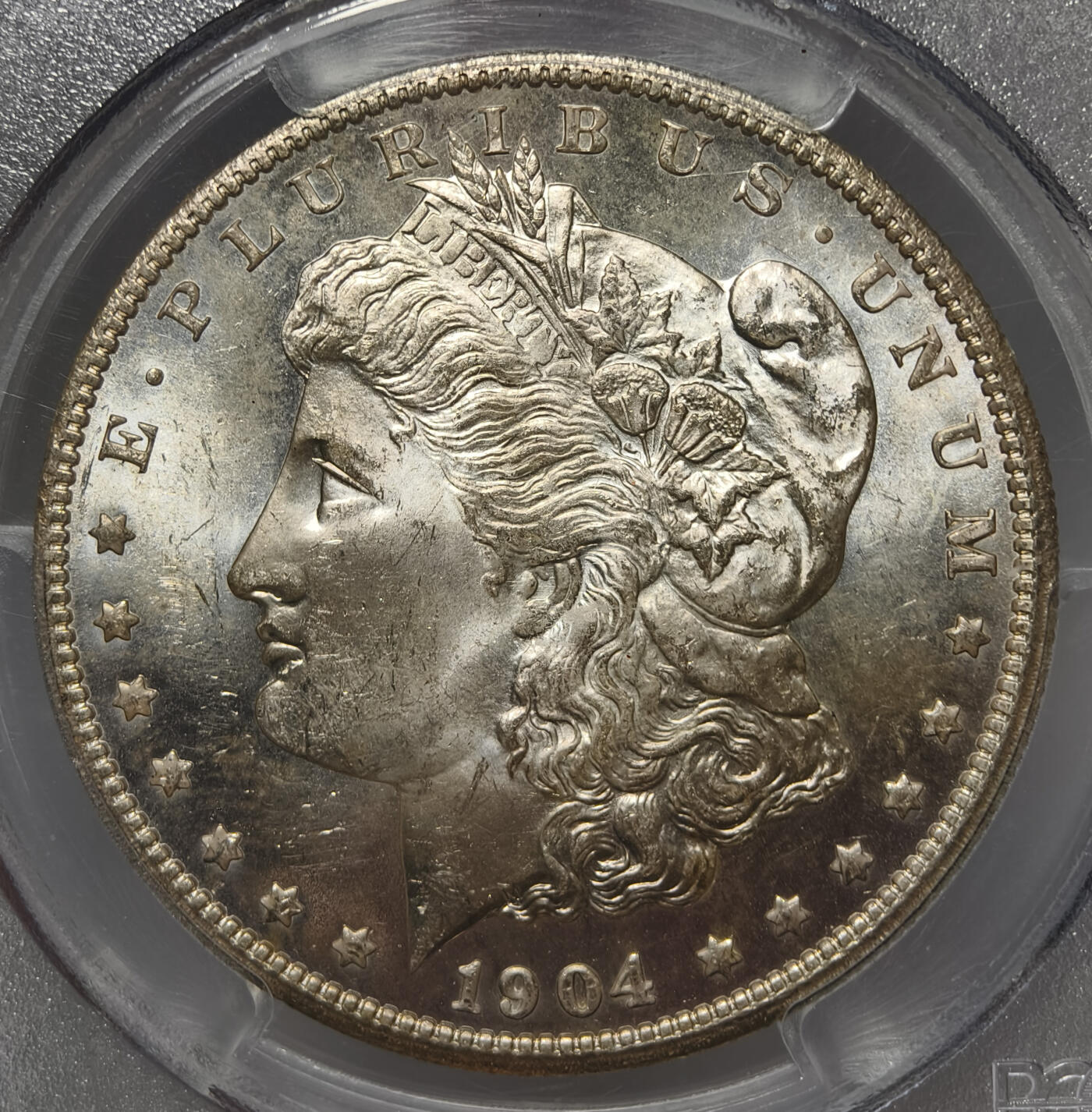 紫瑗钱币——第575期 美国 1904年 O版 摩根 大头妹 1美元 银币 PCGS MS64 老盒 底板有点镜面的感觉