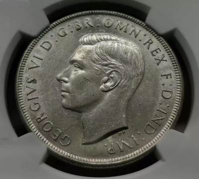 【礼羽收藏】🌏世界钱币拍卖第96期 - 1937年澳大利亚乔治六世大皇冠1克朗银币NGC-AU58，原汁原味老包浆，包浆醇厚，打制精美，状态极佳，略为低评，经典潜力品种。