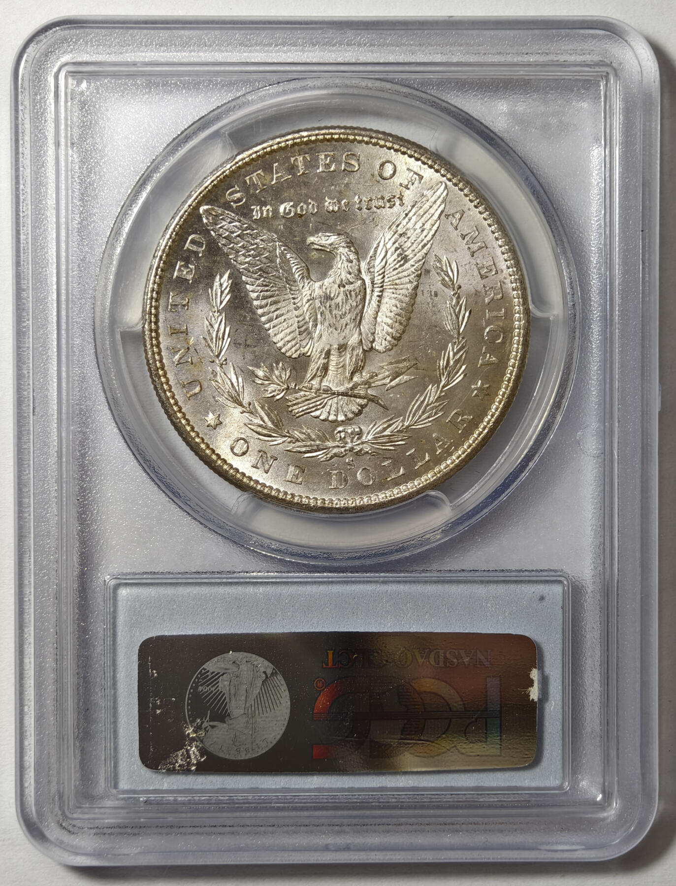 紫瑗钱币——第576期 美国 1880年 S版 摩根 大头妹 1美元 银币 PCGS MS64 老盒 银霜转光，霜面质感，带点反光的感觉