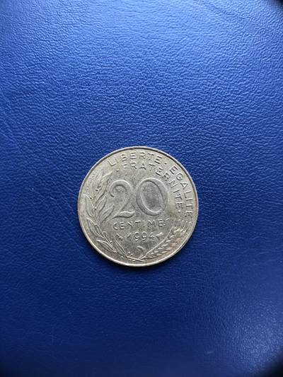 日本朝鲜俄罗斯多国纸币硬币 - 法国1994年20生丁铜币