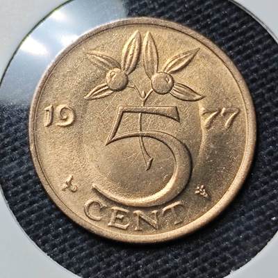 KK钱币收藏小铺 第309期 2月预留时间 周末发货 - 1977荷兰5分 好品铜币